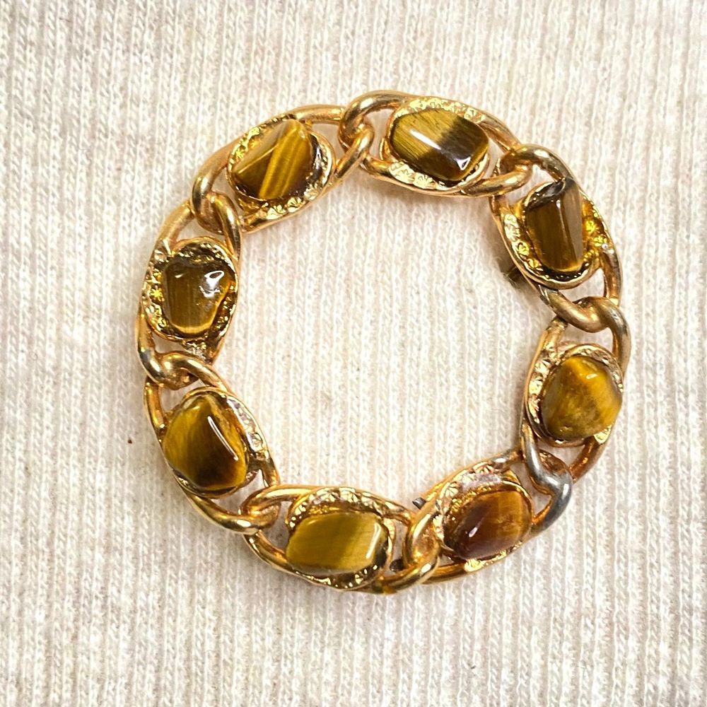 💎Vintage Tigers Eye Brown Stone Wreath Brooch